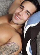 Hot Latino stud David Reyes jerks his hard throbbing cock, teases his sensitive cockhead while he plays with his precum, and shoots his load all over his smooth chiseled abs.
